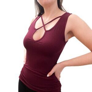 Strappy Front Sexy Tank Top | Burgundy | Small